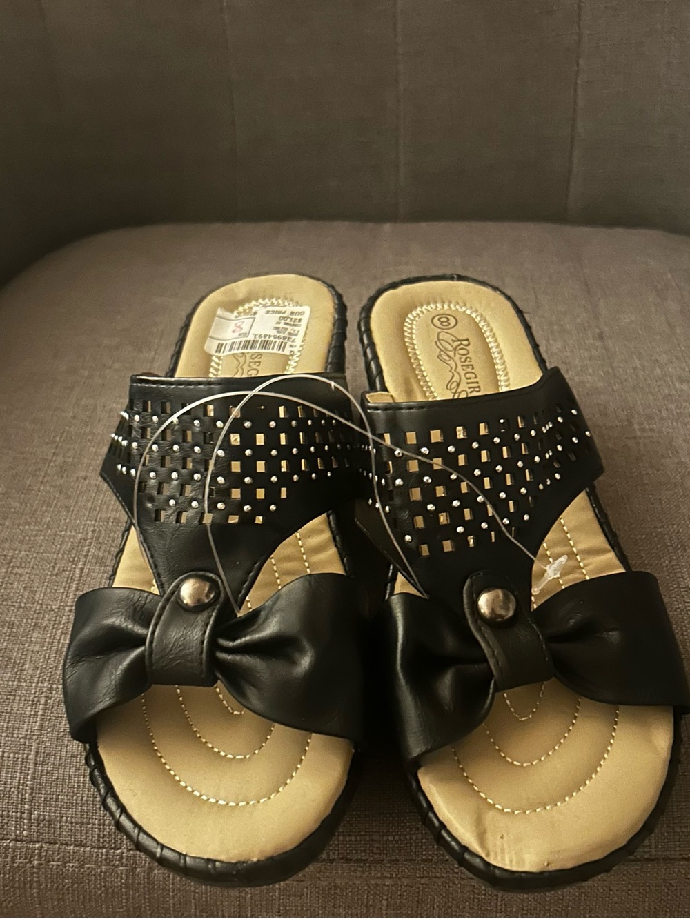Black Studded Bow new Slide Sandals for Women size 8